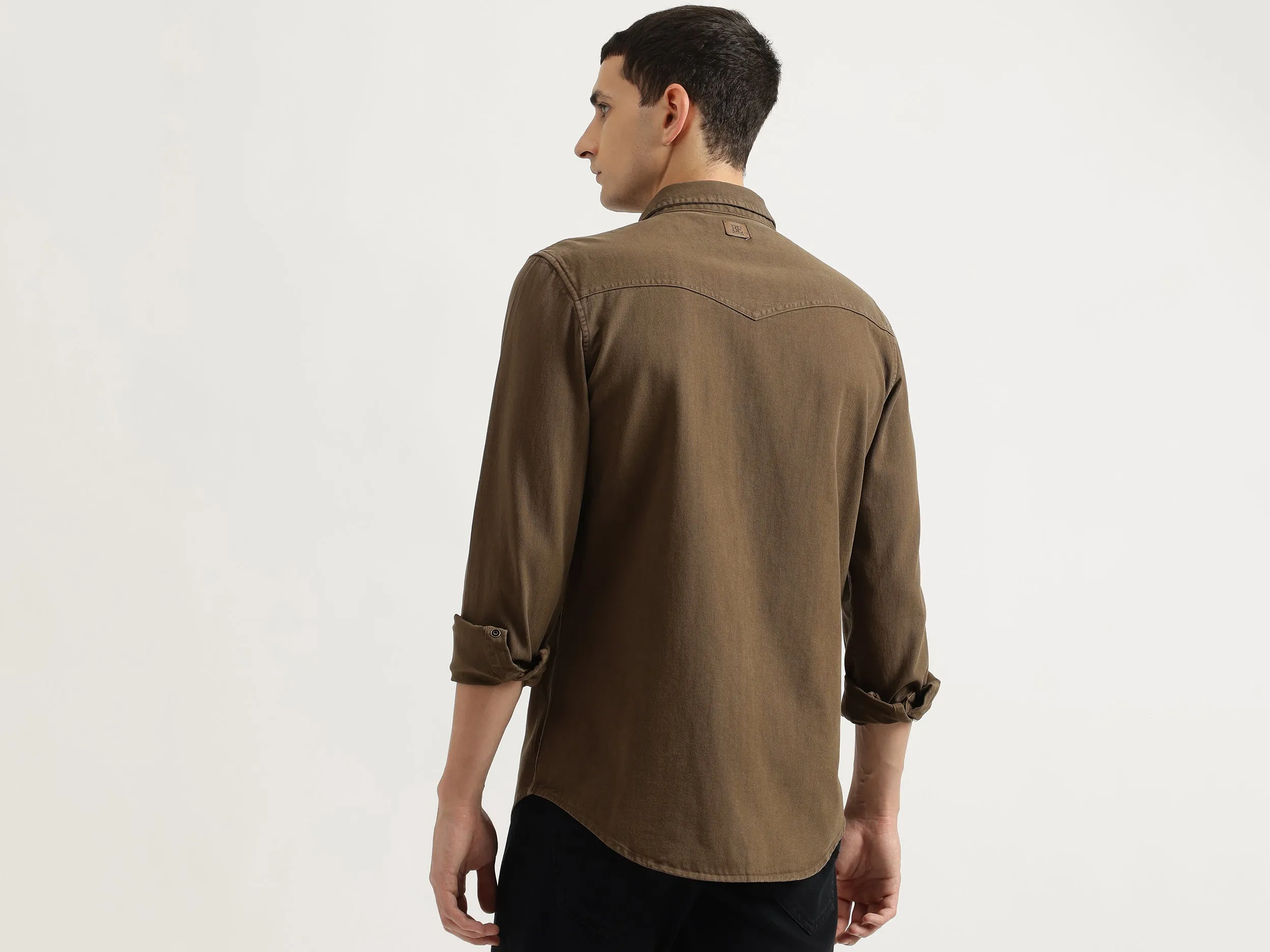 Regular Fit Spread Collar Solid Shirt