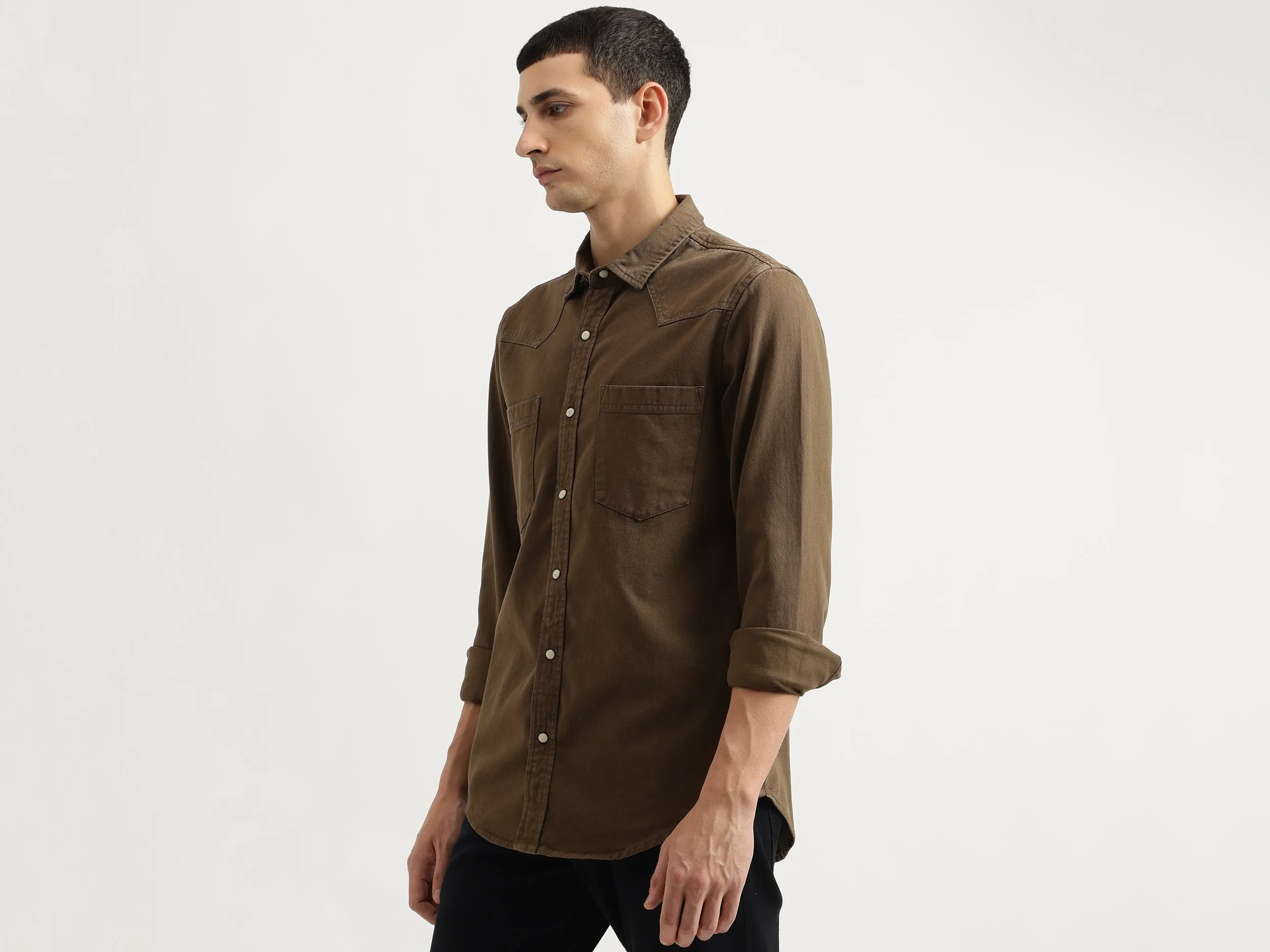 Regular Fit Spread Collar Solid Shirt