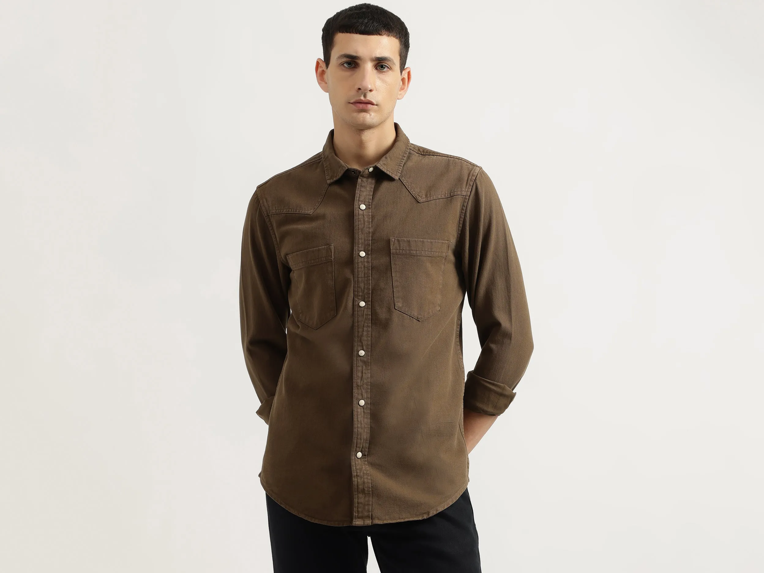 Regular Fit Spread Collar Solid Shirt