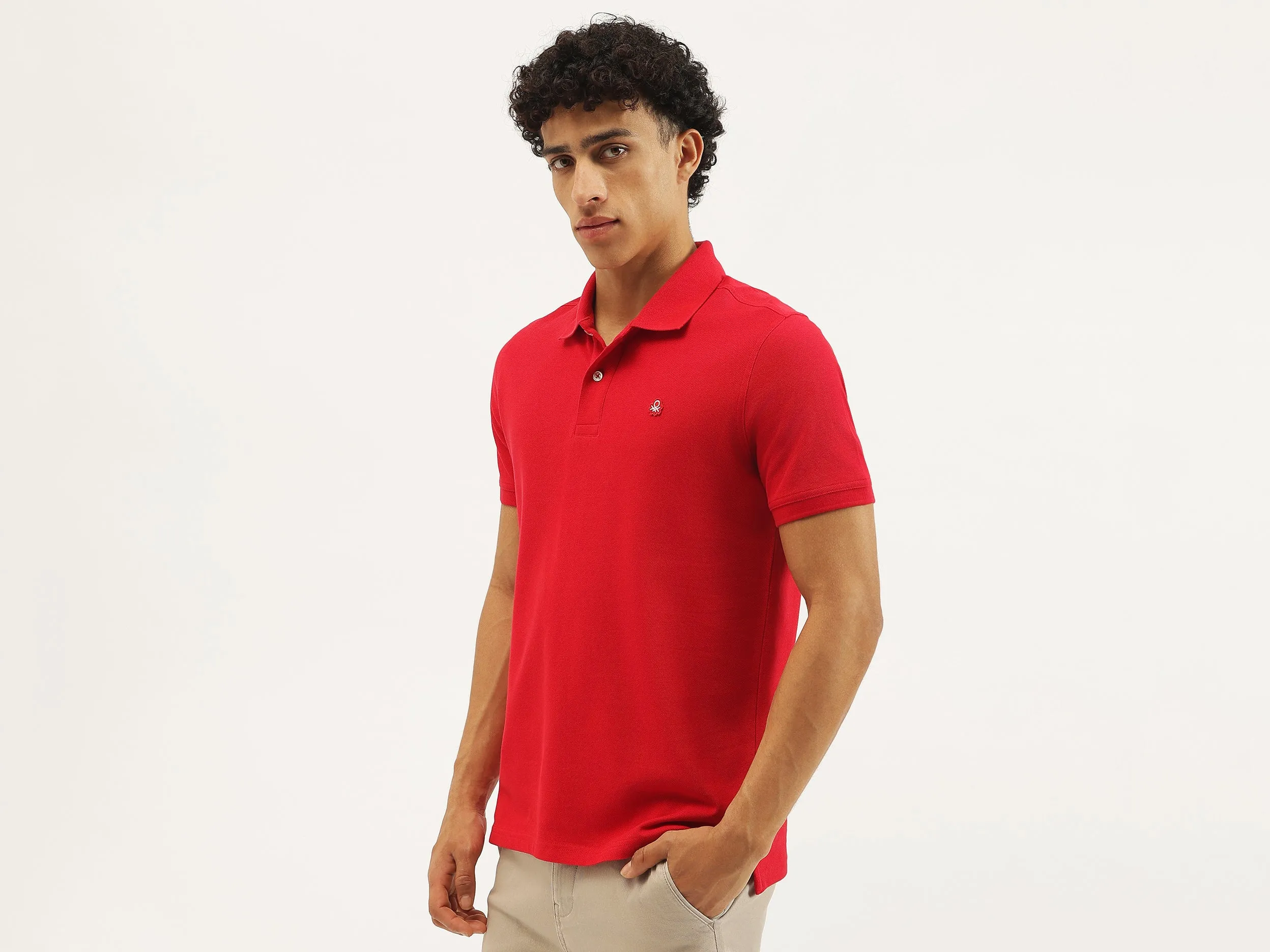 Relaxed Fit Polo Neck Solid T-shirt