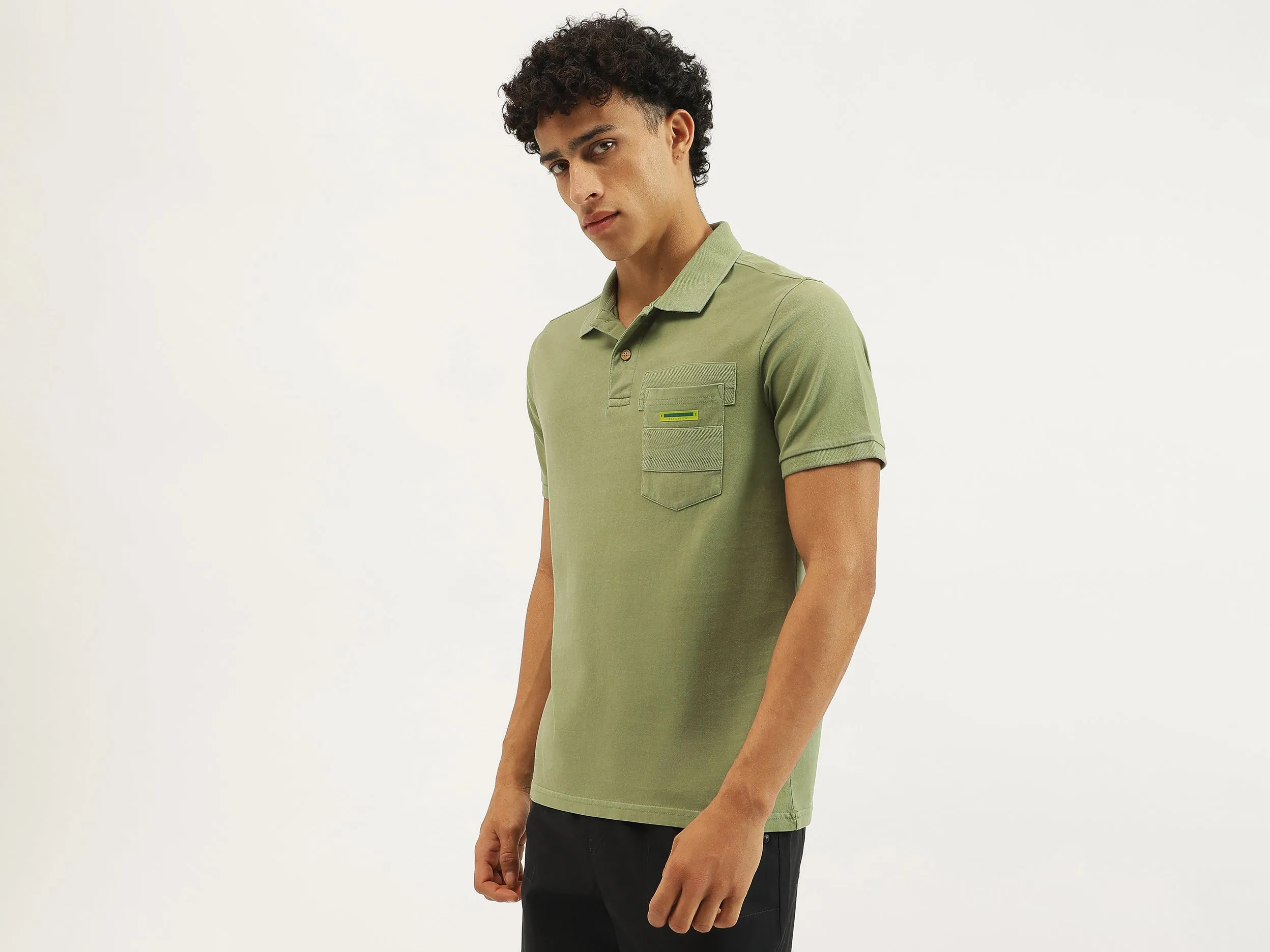 Relaxed Fit Polo Neck Solid T-shirt