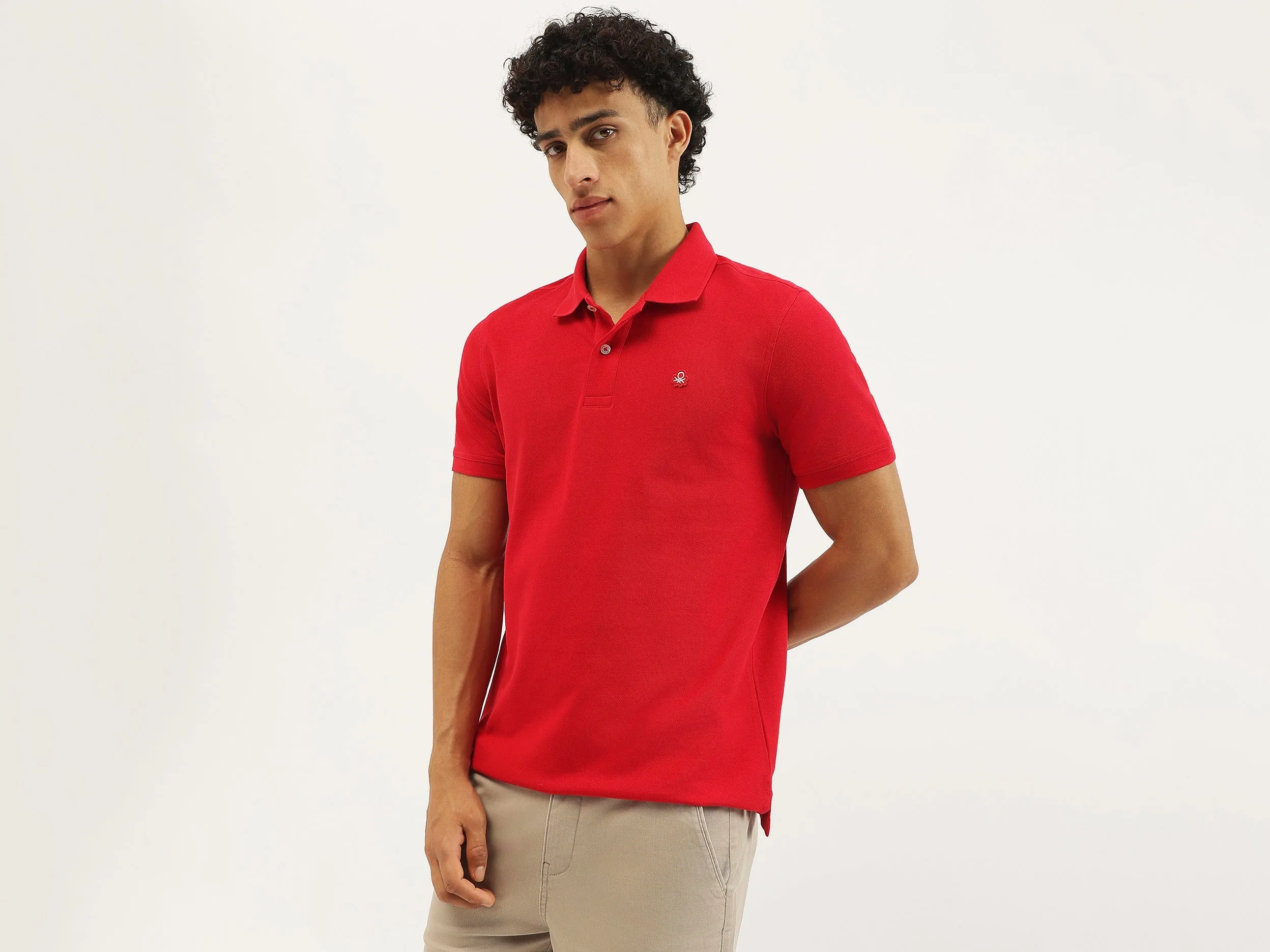 Relaxed Fit Polo Neck Solid T-shirt