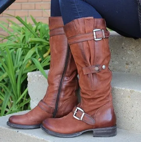Round Head Casual Low Heel Tall Knight Boots