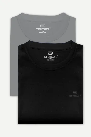 Round Neck - Iron Grey and Black Solid T-Shirt Pack Of 2 Combo For Men | Ariser