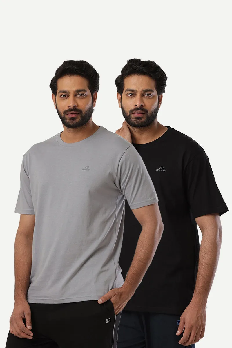 Round Neck - Iron Grey and Black Solid T-Shirt Pack Of 2 Combo For Men | Ariser