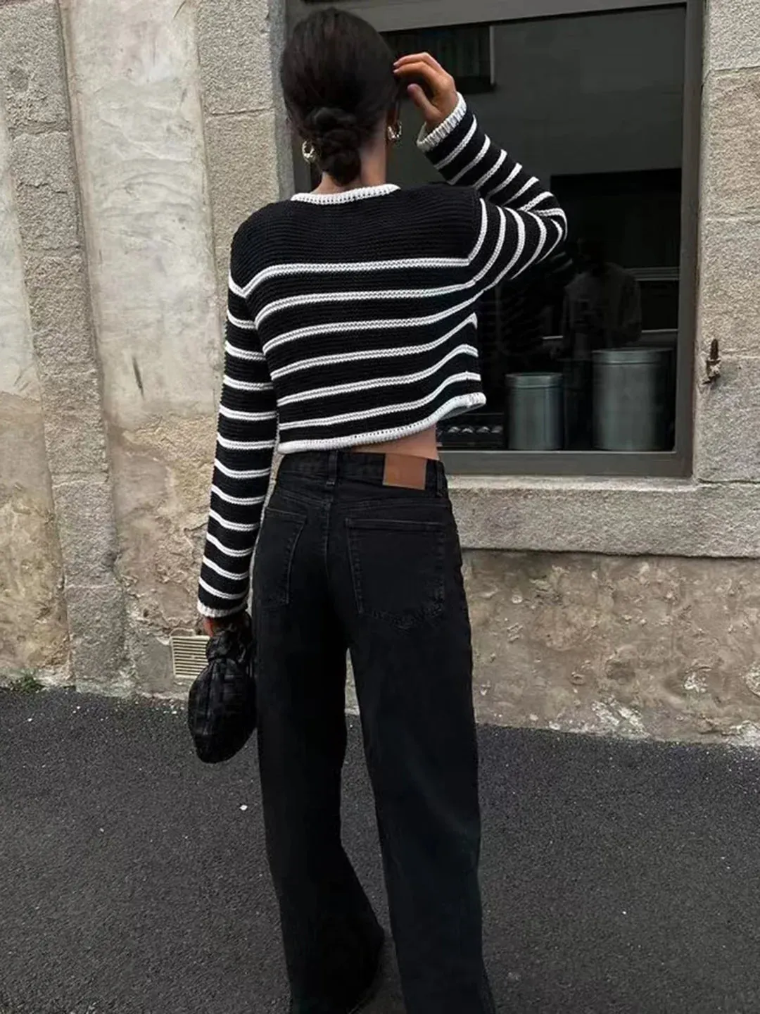 Round Neck Striped Buckle Cardigan
