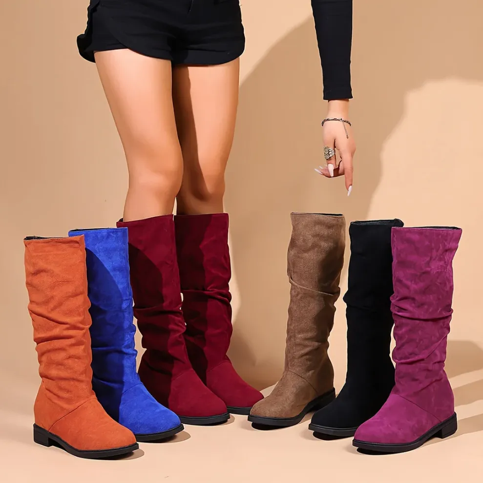 Round toe boots with medium shaft height for women