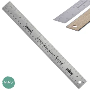 Rules/Rulers – MEASURING & CUTTING - Stainless Steel - metric & imperial - NON-SLIP (cork backed) – 12” / 300mm