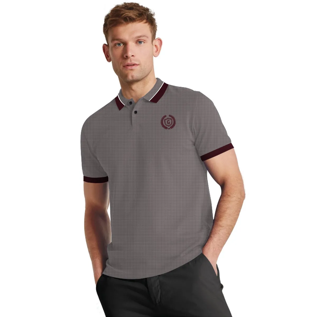 Signature Embroidered Contrast Collar Polo – Dove Grey