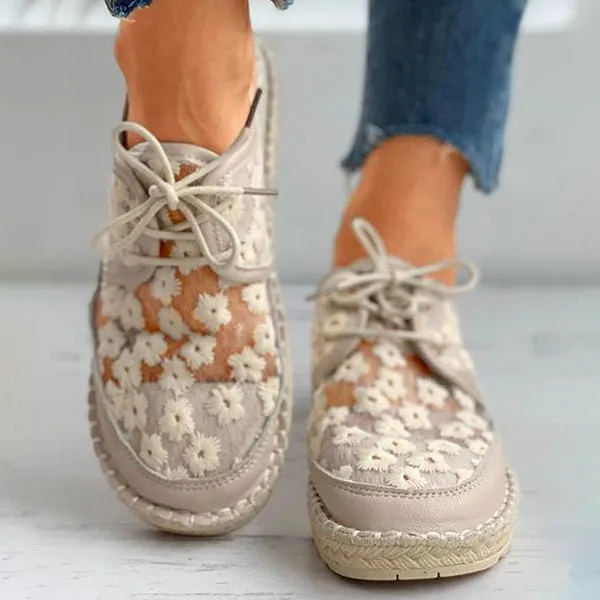 Sofia - hollow embroidery lace-up shoes women's shoes