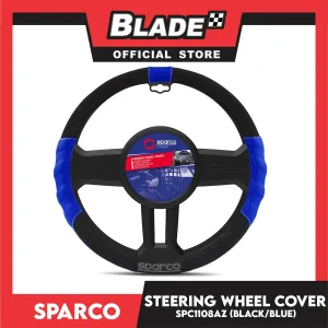 Sparco Steering Wheel Cover SPC1108AZ (Black/Blue) for Toyota, Mitsubishi, Honda, Hyundai, Ford, Nissan, Suzuki, Isuzu, Kia, MG and more