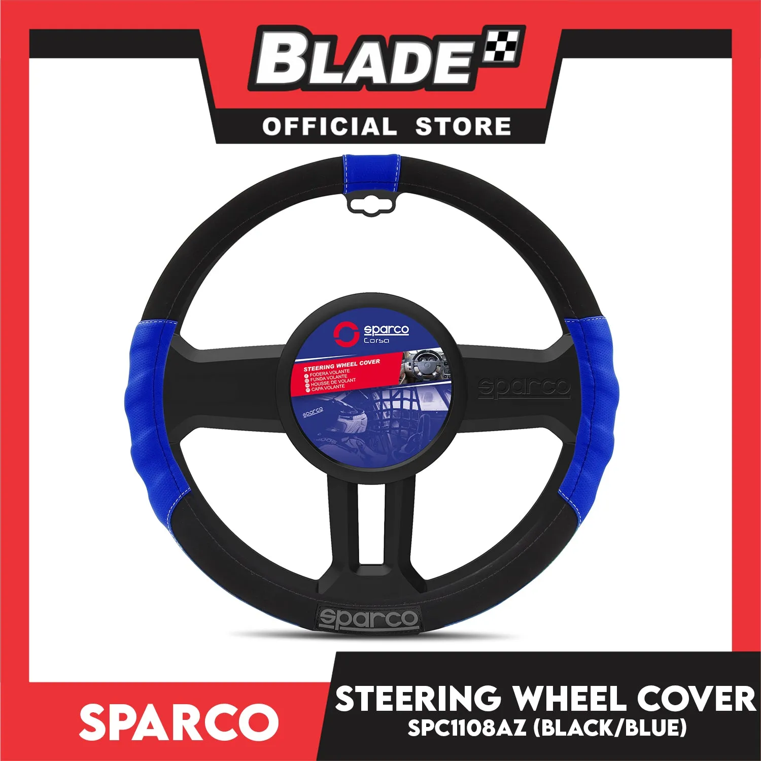 Sparco Steering Wheel Cover SPC1108AZ (Black/Blue) for Toyota, Mitsubishi, Honda, Hyundai, Ford, Nissan, Suzuki, Isuzu, Kia, MG and more