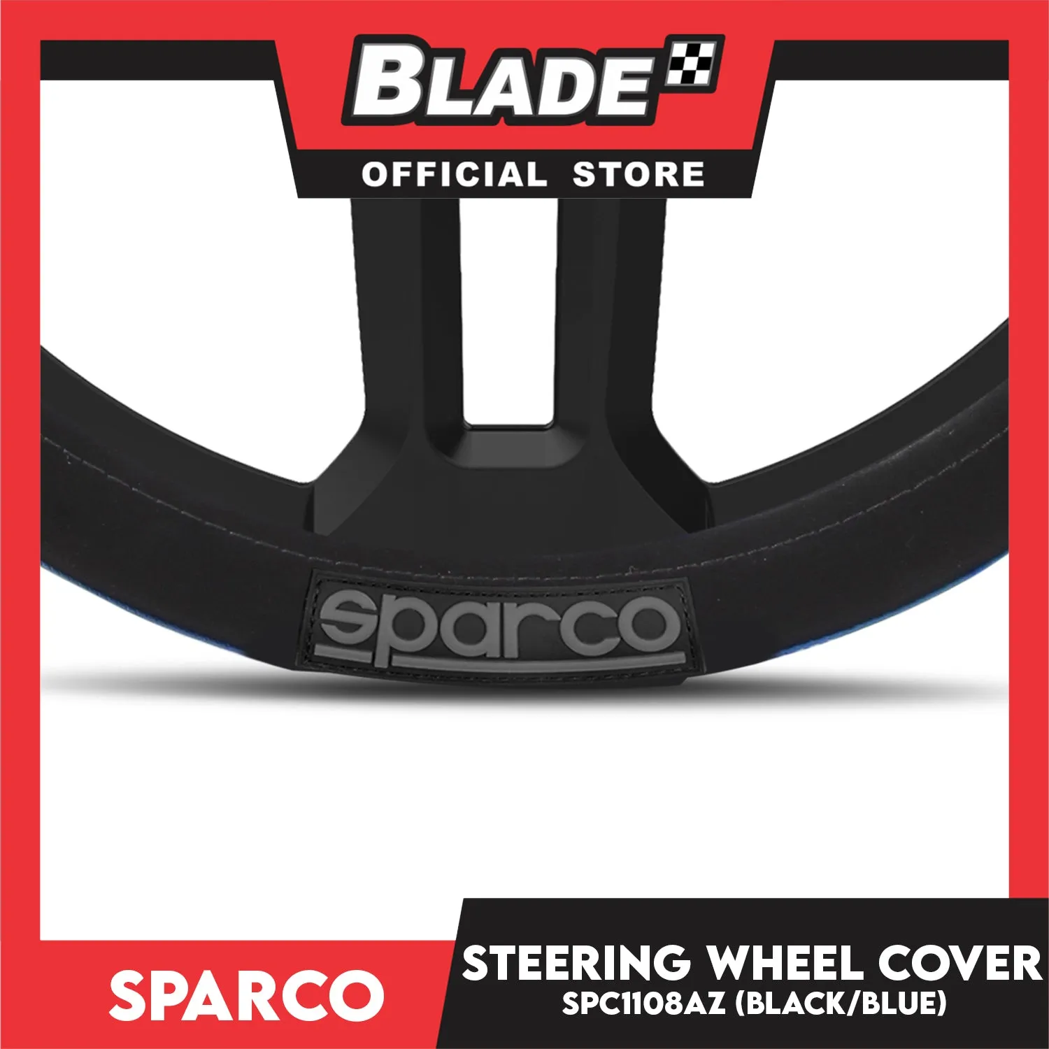Sparco Steering Wheel Cover SPC1108AZ (Black/Blue) for Toyota, Mitsubishi, Honda, Hyundai, Ford, Nissan, Suzuki, Isuzu, Kia, MG and more