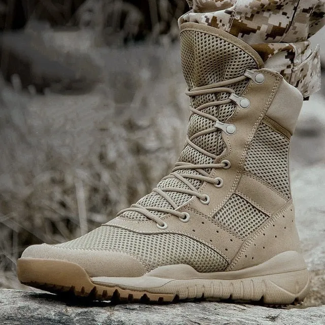 Summer Combat Boot Men Women Climbing Training Lightweight Waterproof Tactical Boots Outdoor Hiking Breathable Mesh Army Shoes
