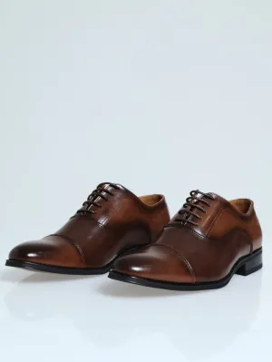 Toe Cap Stitch Detail Lace Up Derby Loafer - Brown