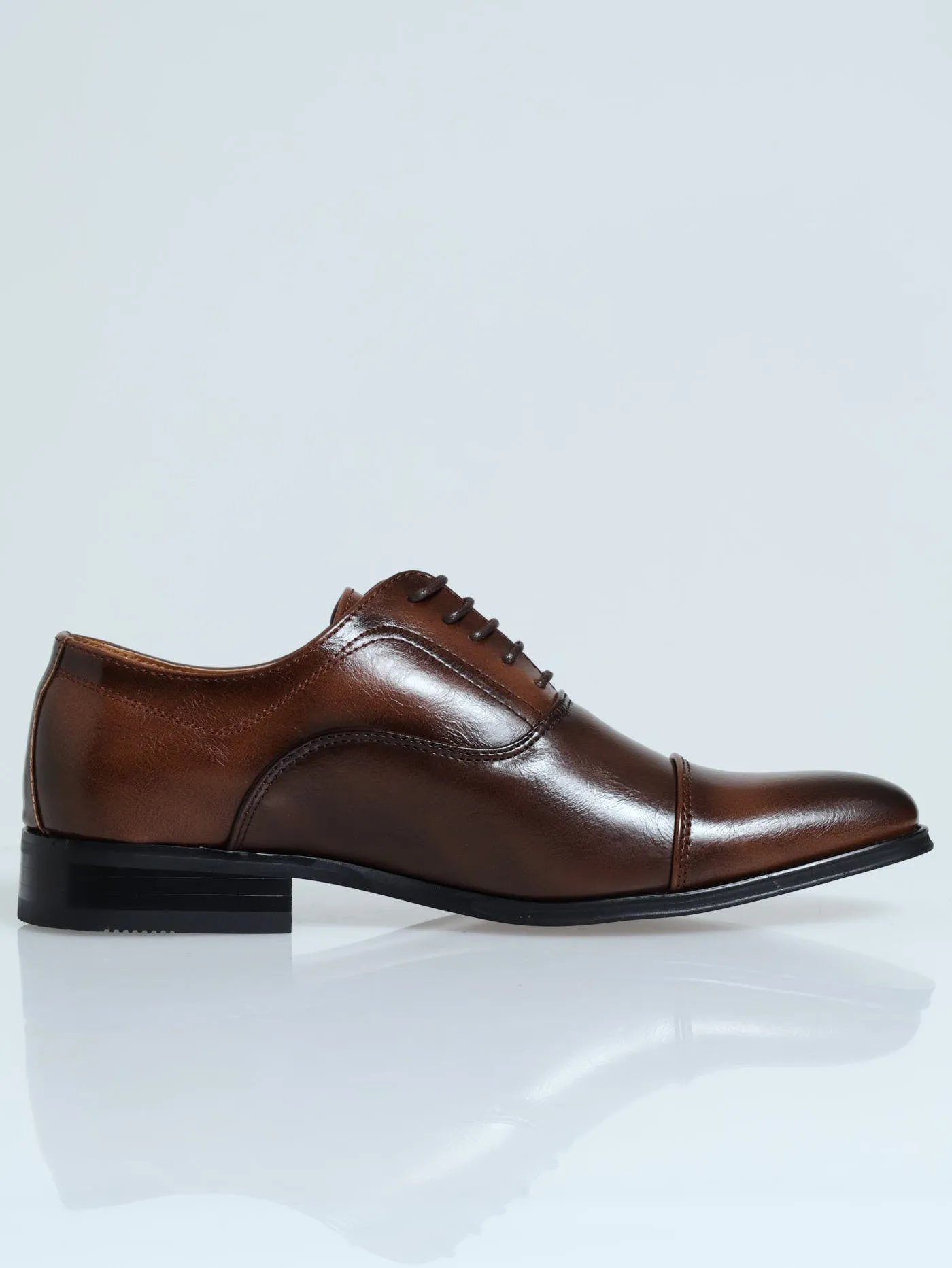 Toe Cap Stitch Detail Lace Up Derby Loafer - Brown