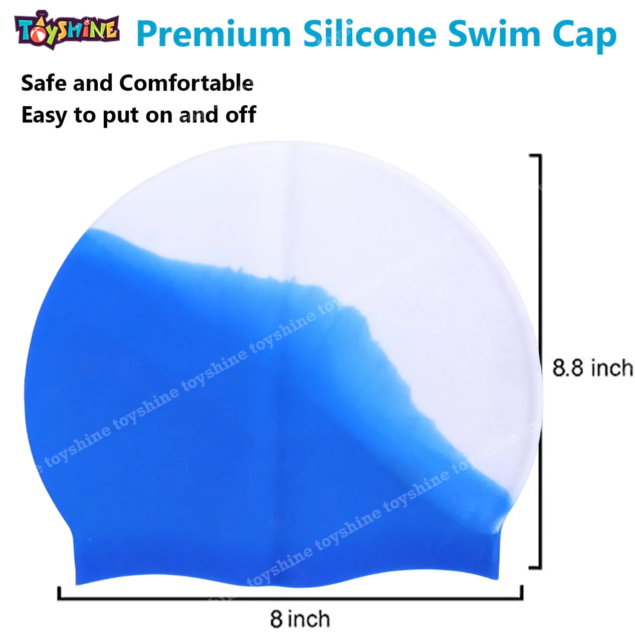 Toyshine Comfortable High Elasticity Appropriate for Long & Short Hair Anti-Slip Silicone Swimming Cap - Blue Multi