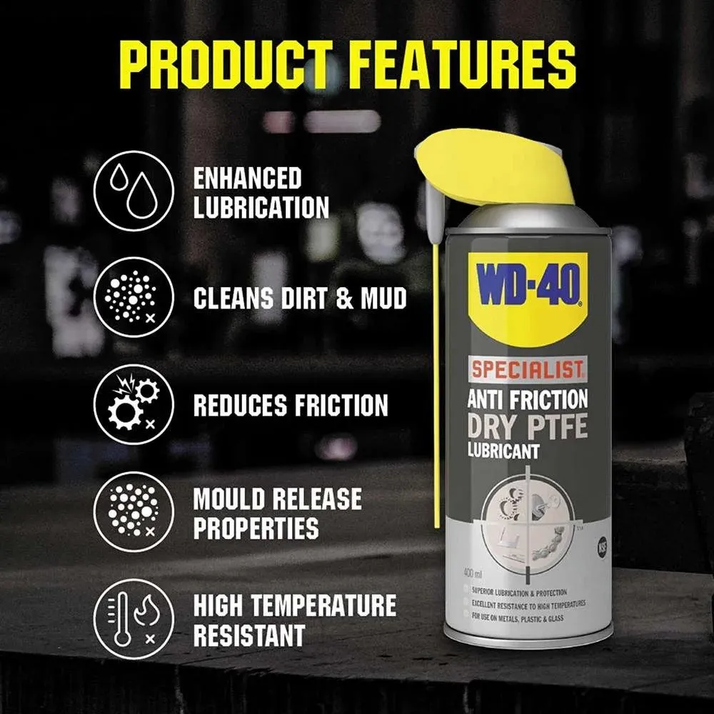 WD-40 Specialist Anti Friction Dry PTFE Lubricant, 400ml
