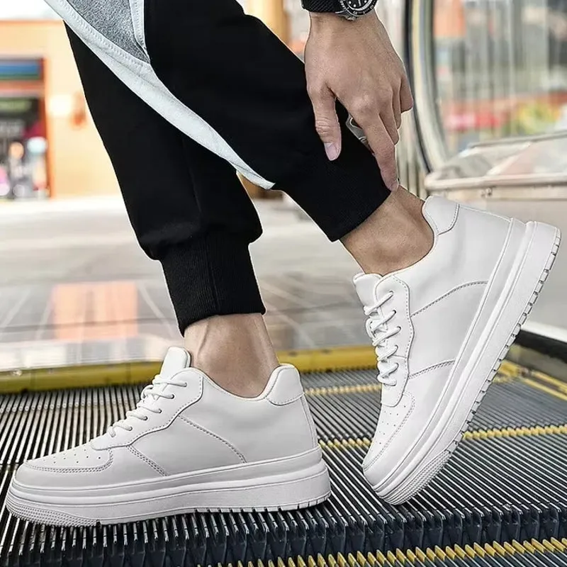White 6cm Height Increasing Shoes for Unisex