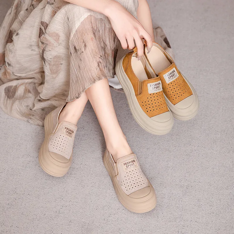 Women Casual Breathable Platform Colorblock Slip-On Shoes