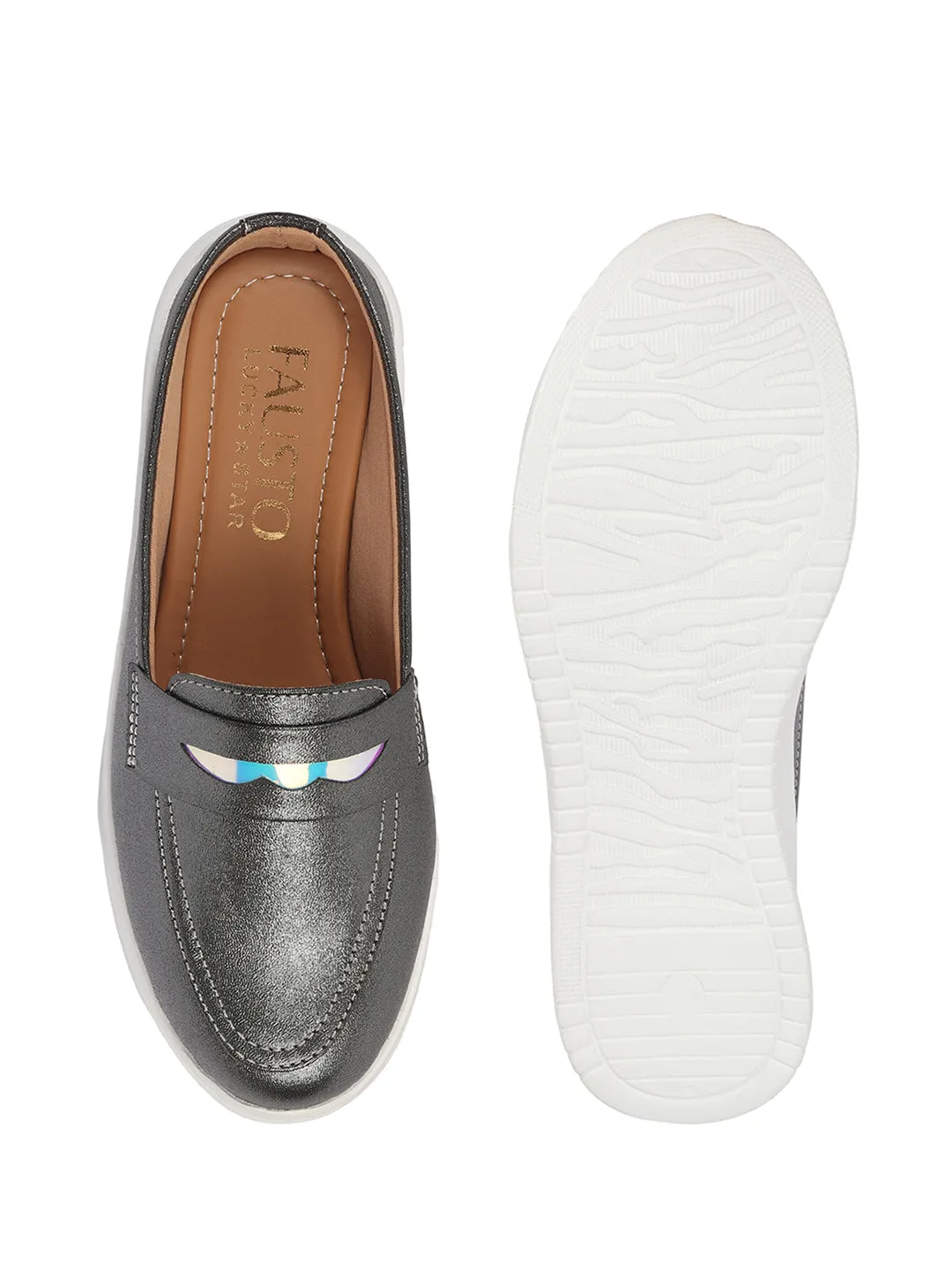 Women Grey Classic Comfort Height Enhancer Shiny Glitter Back Open Slip On Mule Shoes|Casual Slip On Walking Shoe