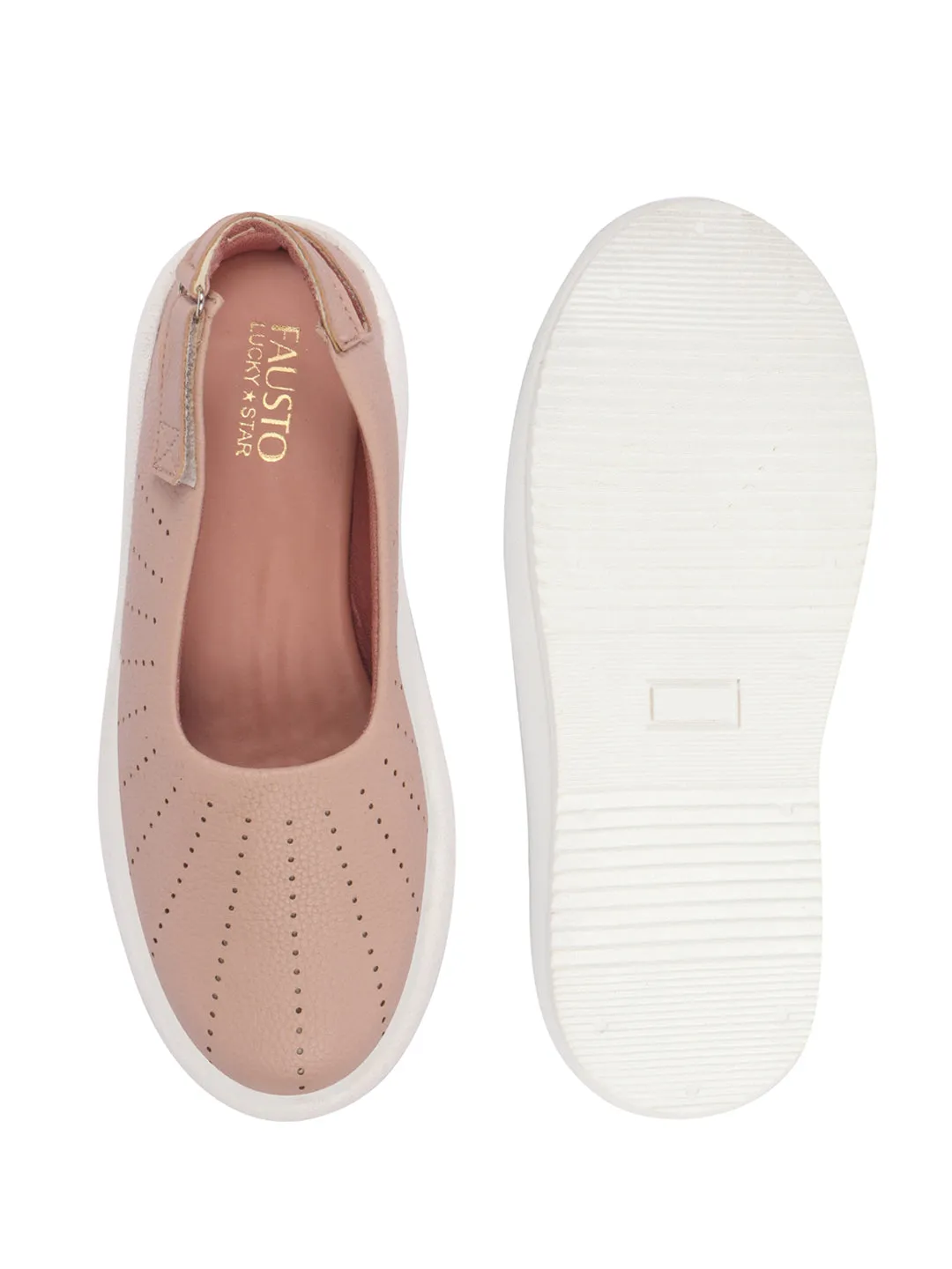 Women Peach Breathable Lazer Cut Design With Backstrap Height Enhancer Hook And Loop Slip On Shoes | Slingback Casual Platform Sandals| Cusioned Insole