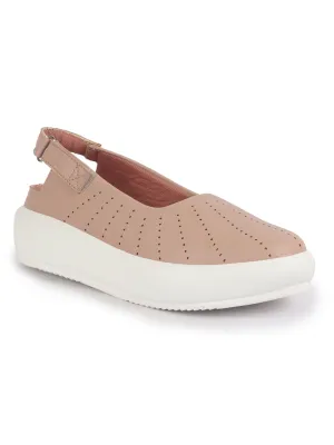 Women Peach Breathable Lazer Cut Design With Backstrap Height Enhancer Hook And Loop Slip On Shoes | Slingback Casual Platform Sandals| Cusioned Insole