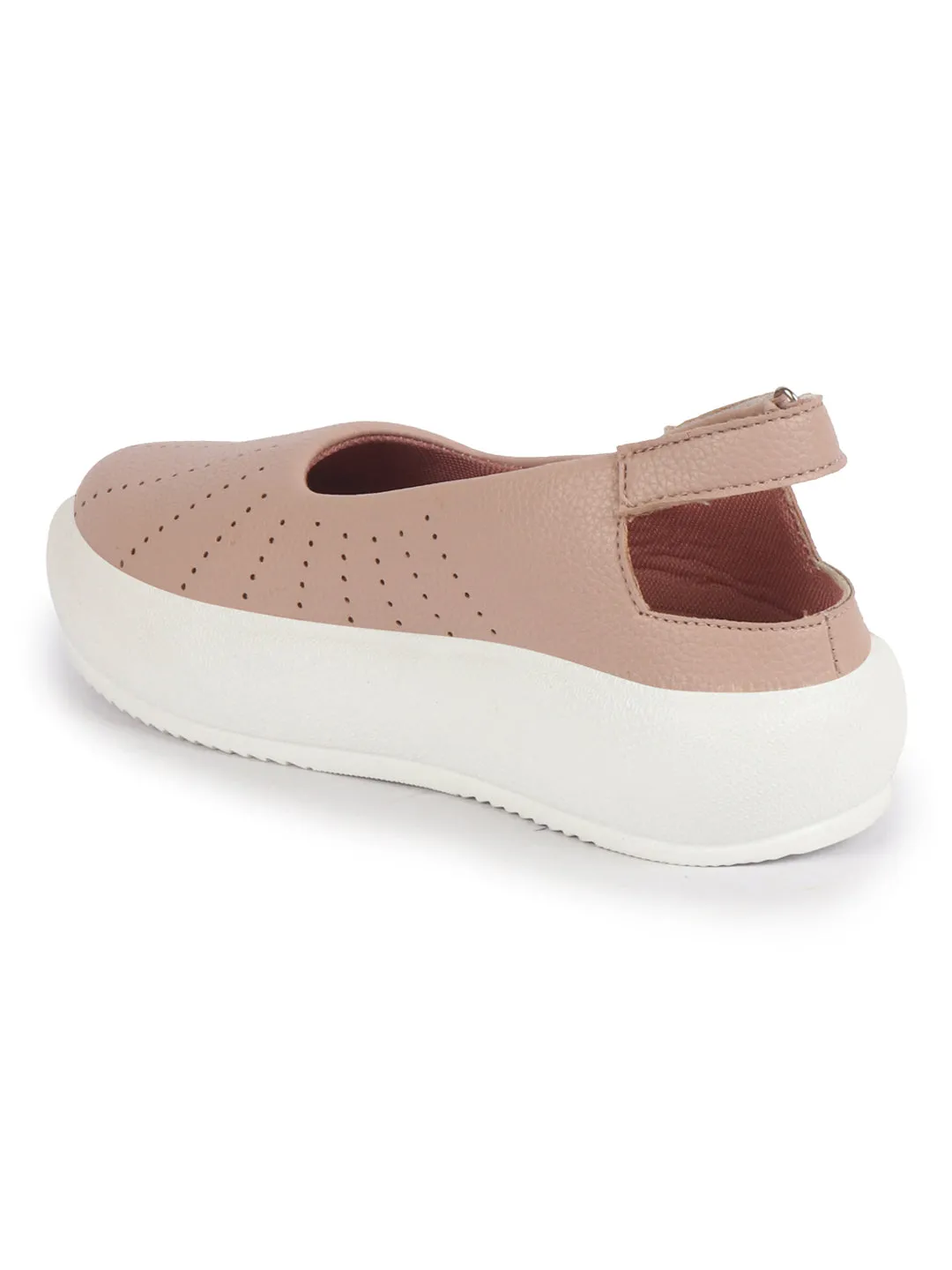 Women Peach Breathable Lazer Cut Design With Backstrap Height Enhancer Hook And Loop Slip On Shoes | Slingback Casual Platform Sandals| Cusioned Insole