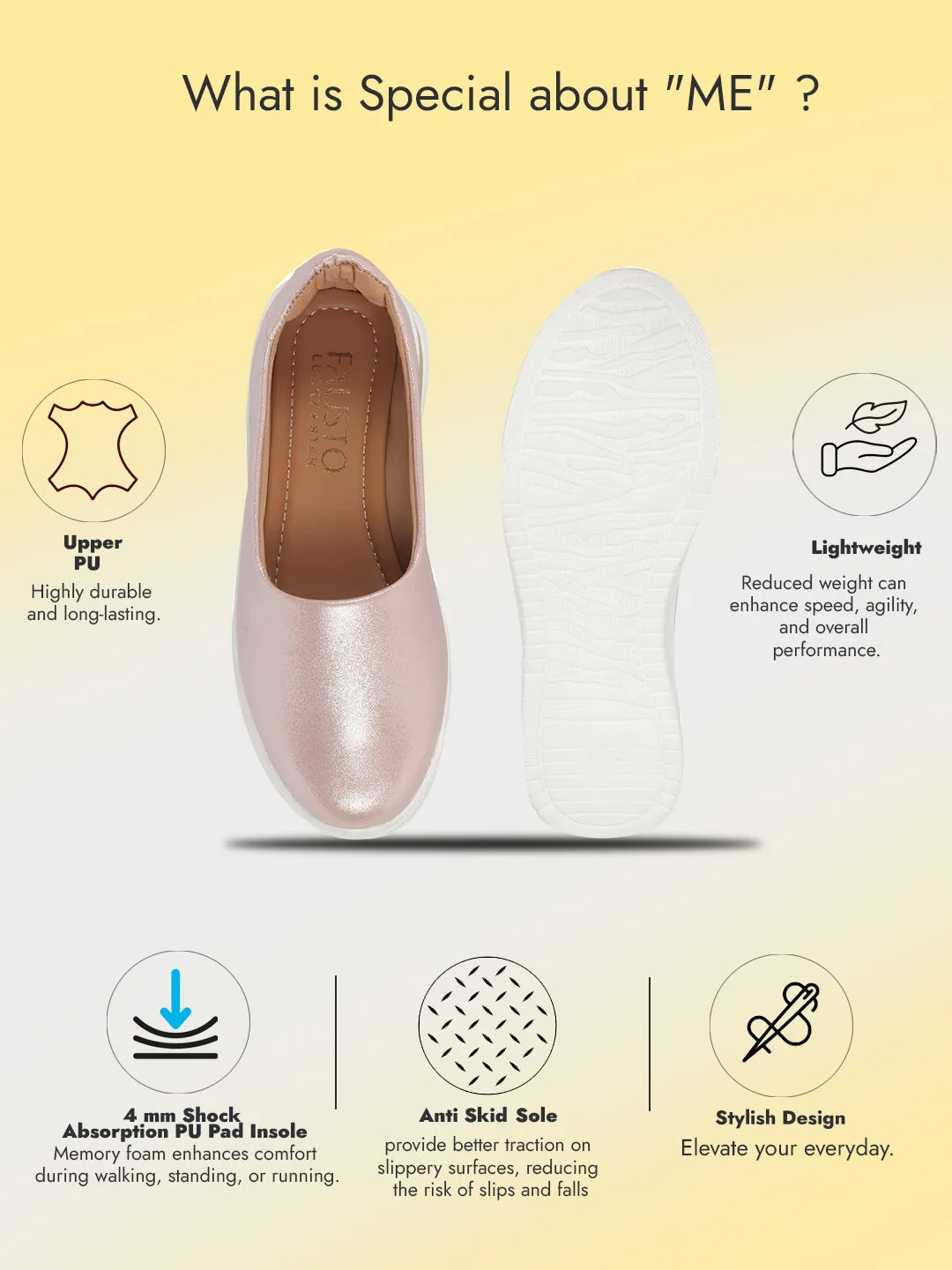 Women Pink Height Enhancer Lightweight Glitter Slip On Shoes|Memory Cushion Insole|Party Slip On All Season Casual Shoe