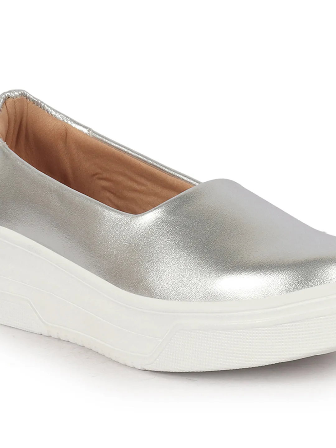 Women Silver Height Enhancer Lightweight Glitter Slip On Shoes|Memory Cushion Insole|Party Slip On All Season Casual Shoe