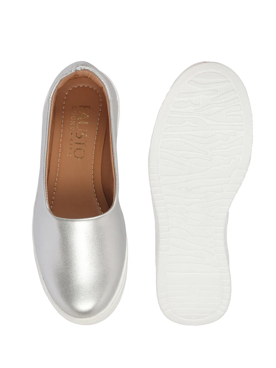 Women Silver Height Enhancer Lightweight Glitter Slip On Shoes|Memory Cushion Insole|Party Slip On All Season Casual Shoe