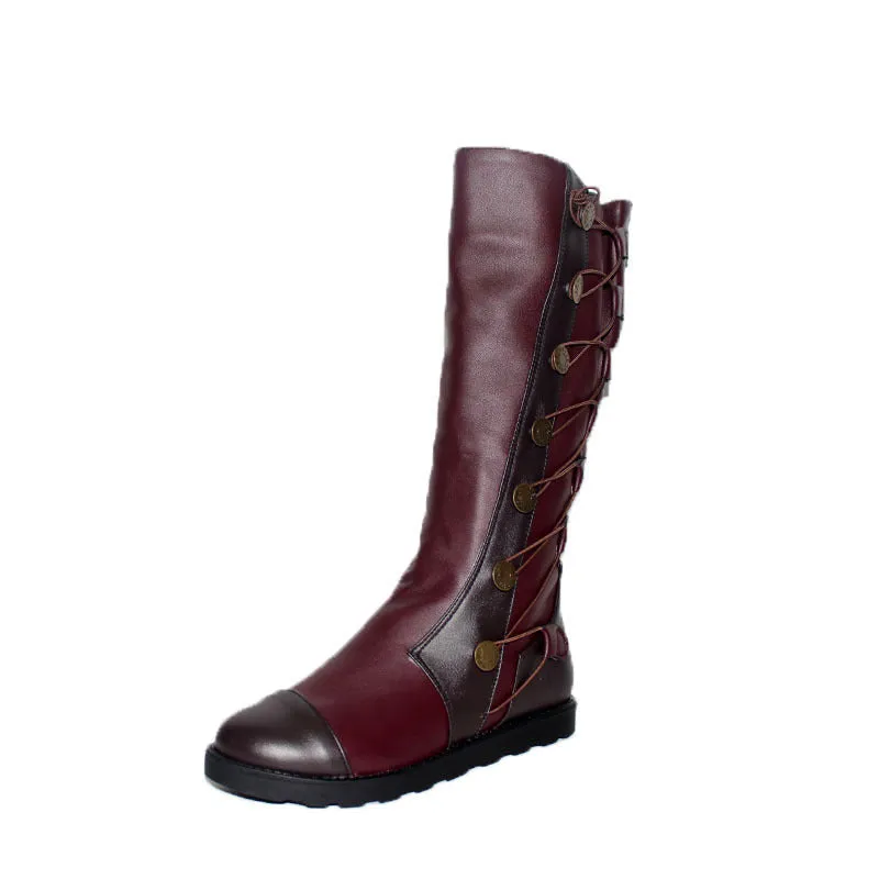 Women's Gothic Winter Comfortable Low Heel PU Leather Tall Knight Boots