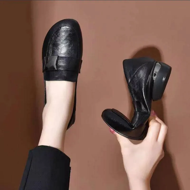 Women's Round Toe Thick Heel Flat Shoes