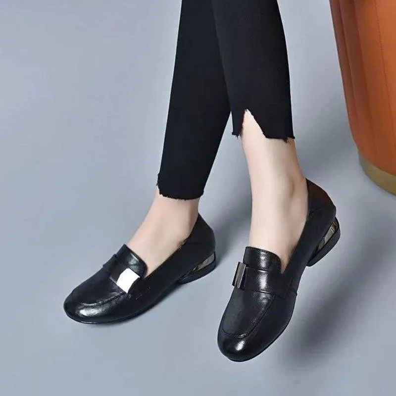 Women's Round Toe Thick Heel Flat Shoes