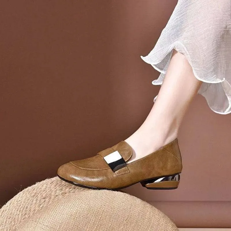 Women's Round Toe Thick Heel Flat Shoes
