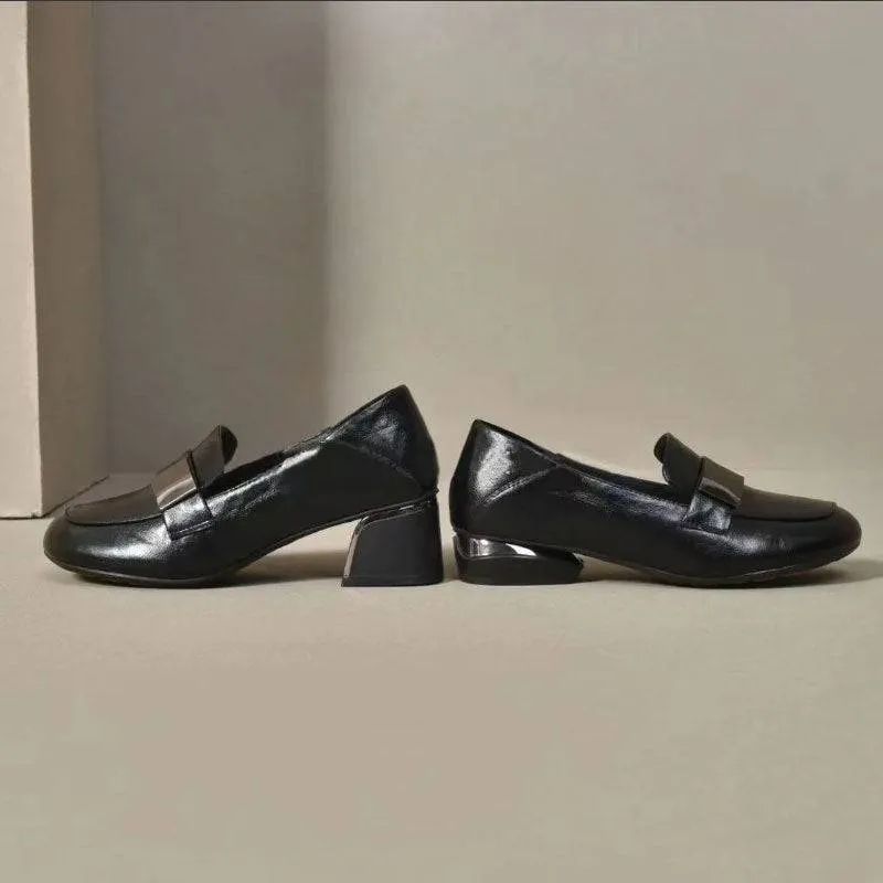 Women's Round Toe Thick Heel Flat Shoes