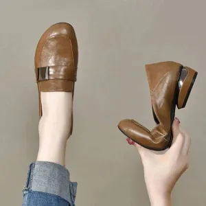 Women's Round Toe Thick Heel Flat Shoes