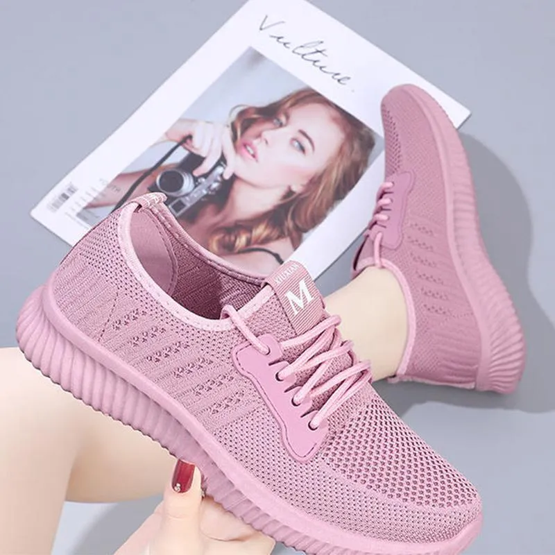 Women's Shoes Summer Sports and Leisure Flying Woven Flat Soft Sole Comfortable and Breathable Mesh Shoes