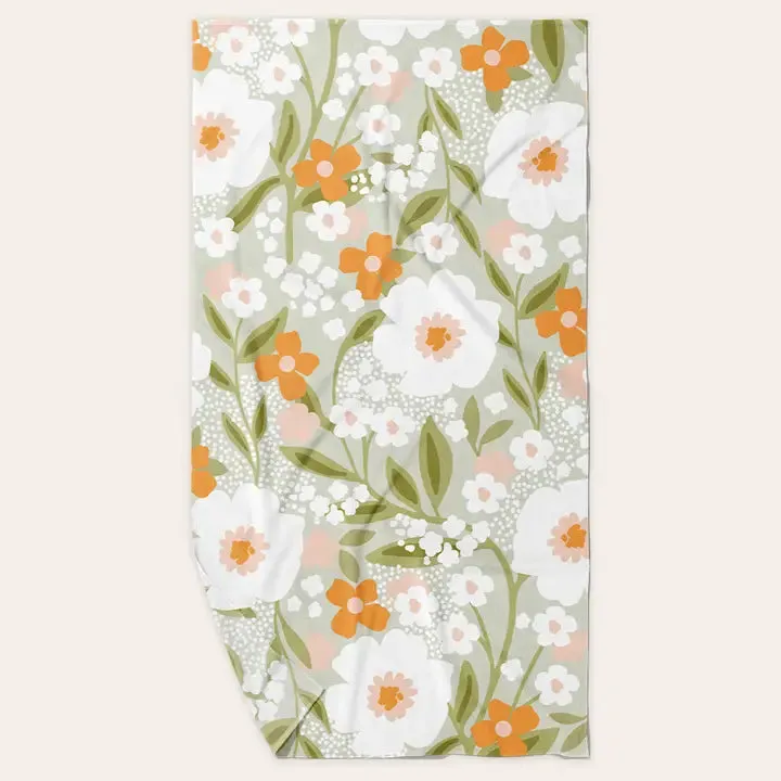 Xl Quick-Dry Beach Towel-Floral Haven Sage
